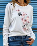 Butterfly Print Crew Neck Top