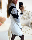 Casual Hooded Long Sleeve Contrast Color Dress