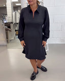 Solid V-Neck Elegant Waist Dress