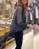 Solid Color Personalized Mesh Blouse