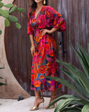 Fashionable V-neck Floral Slim Dress