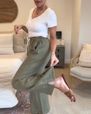 V-Neck Solid Color Short-Sleeved Blouse