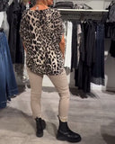 Round Neck Leopard Print Short-Sleeved Blouse