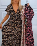 Casual Floral Print V-Neck Dress