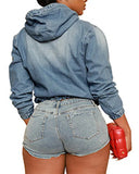 Hooded Zipper Collar Denim Sweatshirt
