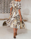 Printed V-neck irregular elegant dress