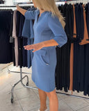 Stand Collar Half-Sleeve Straight Dress