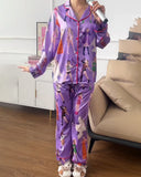 Lapel Long-Sleeved Printed Pajama Set