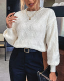 Lantern Sleeve Jacquard Crew Neck Sweater