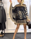 Fashion Printed Batwing Sleeve Dress