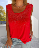 Casual Round-neck Sleeveless Hot-fixed Rhinestones T-shirt