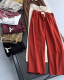 Solid Color Cotton and Linen Drawstring Straight Pants