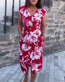 Casual Sleeveless Printed V-Neck Dress
