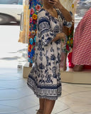 Round Neck Printed Trumpet Short Sleeve Dress