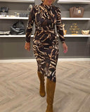 Printed Retro Long-Sleeved Dress