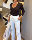 Contrast Color V-Neck Fashionable Top