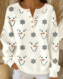 Loose Snowman & Snowflake Print Sweatshirt