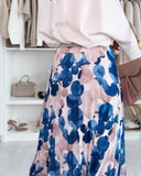 Pleated Printed Colorblock Skirt
