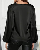 Shimmering Lantern Sleeve V-Neck Shirt