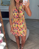 Half-Zip Sleeveless Floral Dress