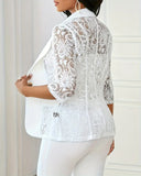 Lapel Solid Color Lace Patchwork Coat