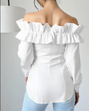 Solid Off Shoulder Ruffled Shirt