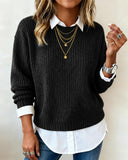 Shirt Collar Patchwork Jumper