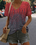 V-Neck Contrast Casual T-Shirt