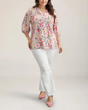 Three-Quarter Sleeve Floral Blouse