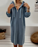Fleece Waffle-Knit Casual Sweatshirt Dress