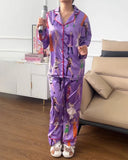 Lapel Long-Sleeved Printed Pajama Set