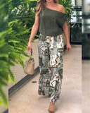 Temperament Off-Shoulder Printed Two-Piece Suit