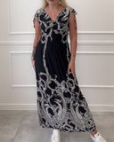 V-Neck Printed Vintage Dress