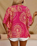 Casual Loose V-Neck Printed Batwing Sleeve Blouse