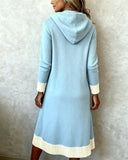Hooded Button-Down Colorblock Sweater Dress