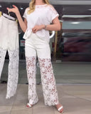 Fashion Lace Stitching Solid Color Pants