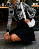 Houndstooth Lace Long-Sleeved Dress