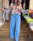 V-Neck Floral Colorful Print Blouse