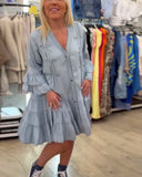V-Neck Lace Trumpet Sleeve Dress
