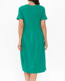 Round Neck Short Sleeve Pleated Lantern Dress