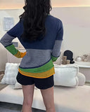 Striped Color-Blocked Long Sleeve Sweater