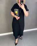 Casual Hooded Graphic Print Slit Dress