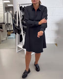 Solid V-Neck Elegant Waist Dress