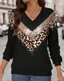 V-Neck Leopard Print Sweatshirt
