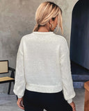 Lantern Sleeve Jacquard Crew Neck Sweater