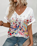 V-Neck Colorful Graffiti Print T-Shirt
