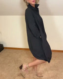 Solid Lapel Collar Shirt Dress