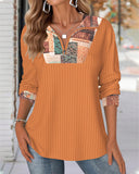 Leaves Print Half Zipper Top