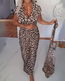 Elegant Leopard Print V-Neck Dress
