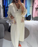 Hooded Embroidered Loose Dual Pocket Dress